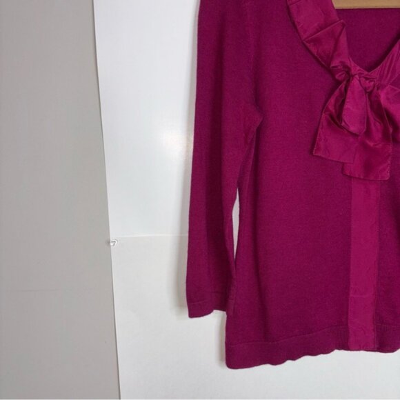 Garnet Hill Fuchsia Silk Blend Sweater Satin Bow Detail Medium Knit Old Money - Picture 11 of 13
